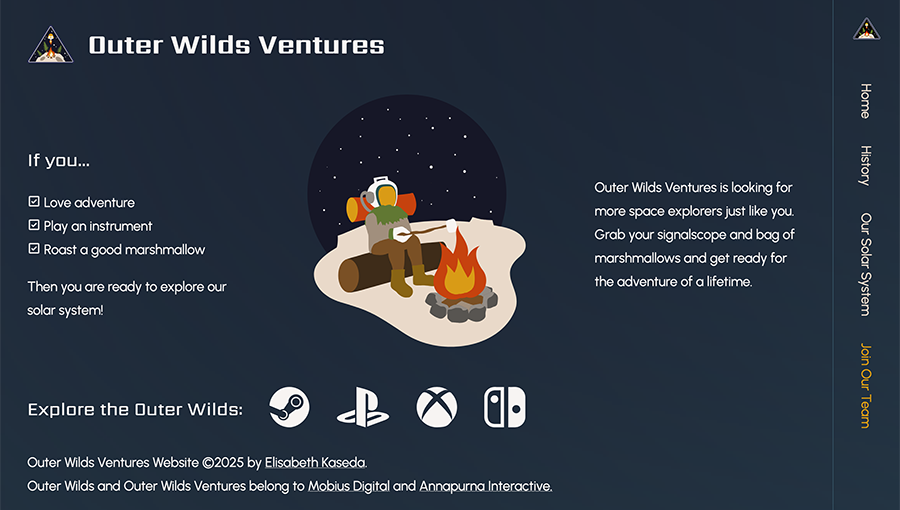 screenshot of blue space-themed site